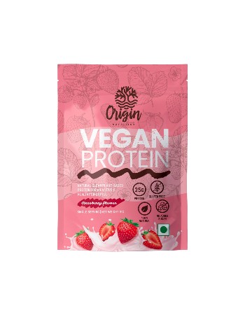 Origin Nutrition 100% Natural Vegan Protein Powder, Strawberry Flavour with 25g Plant Based Protein